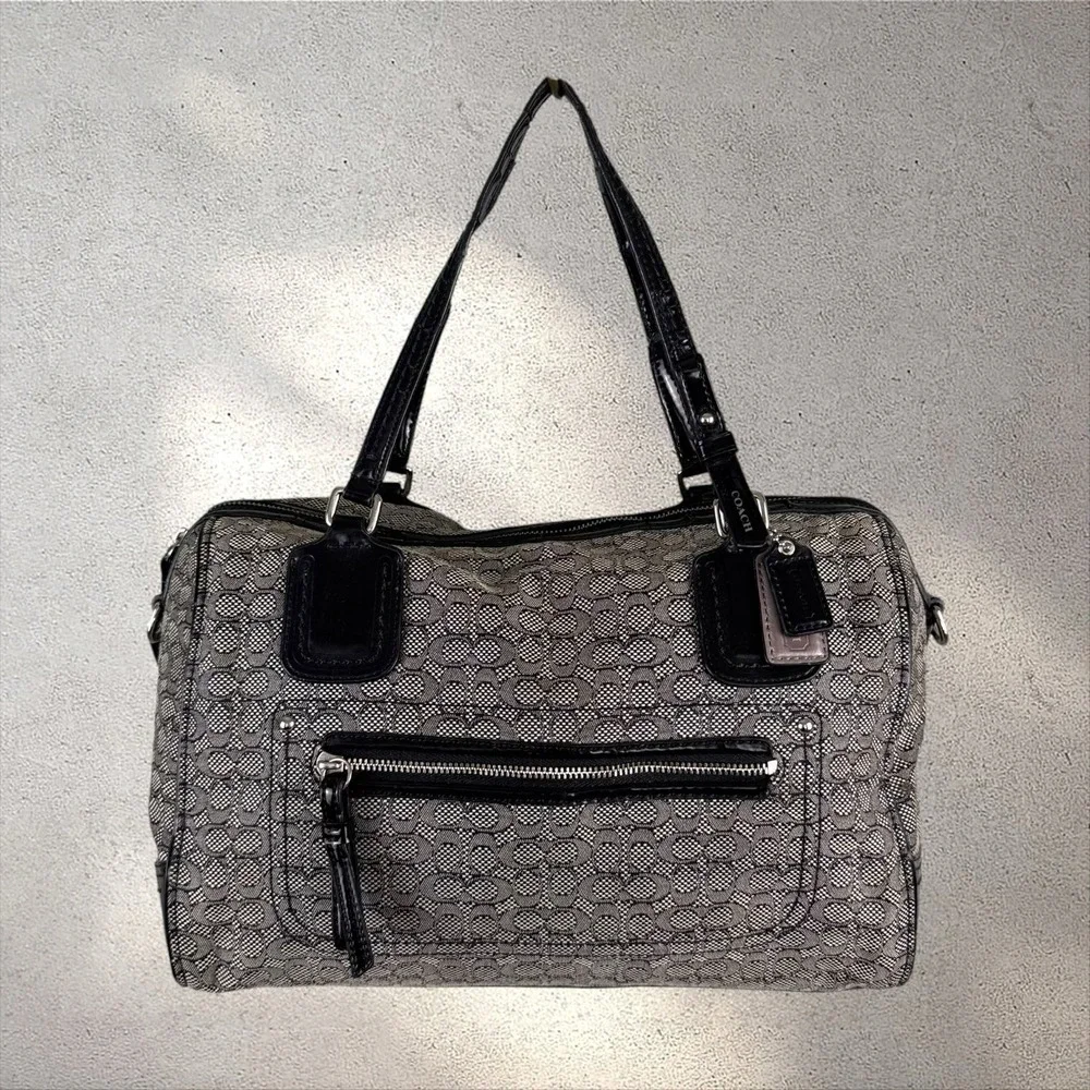 Coach Black Signature Canvas Mini Poppy Satchel Purse Barrel Bag 25047